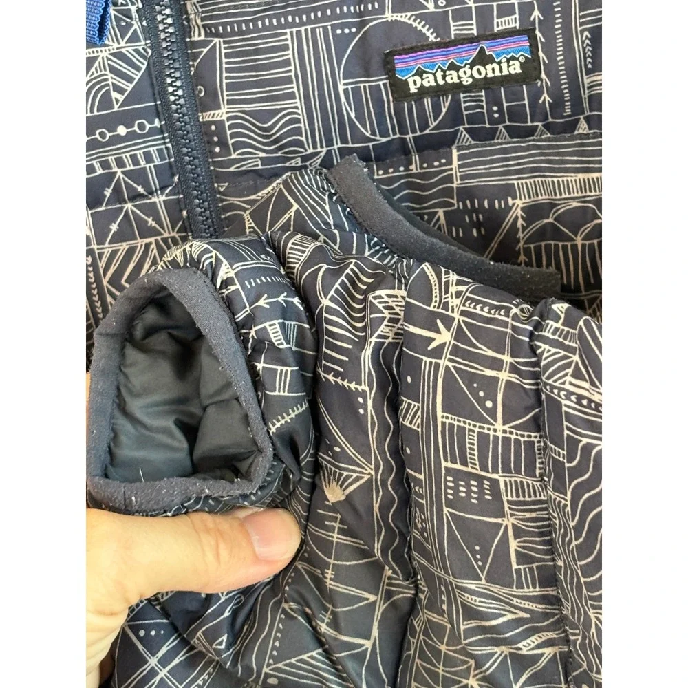 Patagonia Down Sweater Jacket Navy Blue Geometric Kids Large 12 Puffer Zip‎